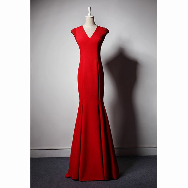 capped v neck satin mermaid evening dresses 2019 red long prom dresses elegant party dresses, Black;red
capped v neck satin mermaid evening dresses 2019 red long prom dresses elegant party dresses, Black;red