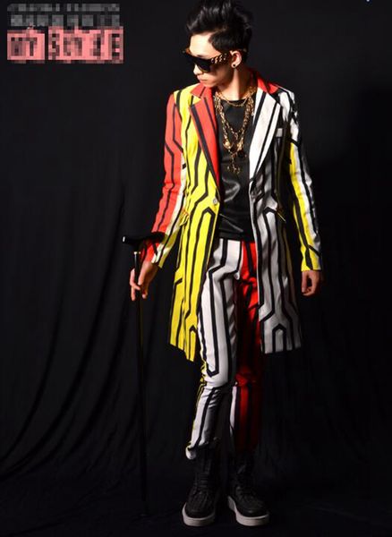man han edition of the new fashion boutique personality anchor bar singer stage costumes dance clothing color lines suit jacket m - 2 xl, Black;red 
man han edition of the new fashion boutique personality anchor bar singer stage costumes dance clothing color lines suit jacket m - 2 xl, Black;red