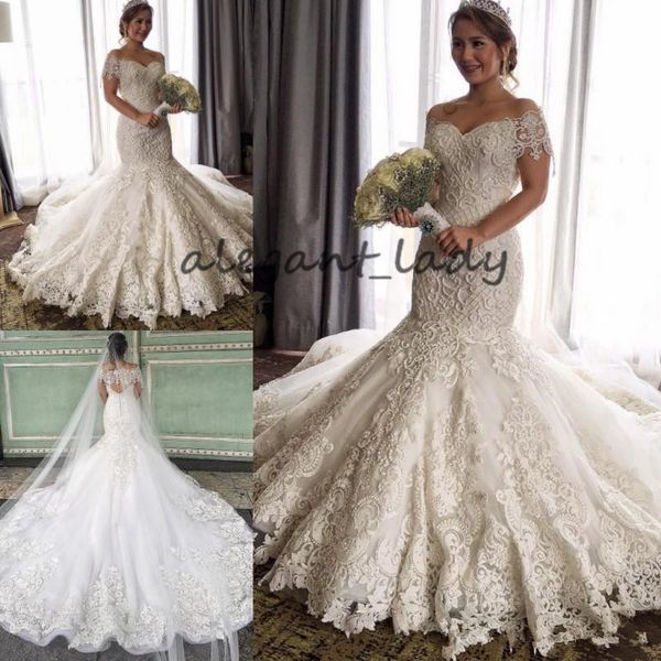 plus size mermaid wedding dresses 2019 modest cathedral train off shoulder full beaded 3d lace applique trumpet church wedding dress, White
plus size mermaid wedding dresses 2019 modest cathedral train off shoulder full beaded 3d lace applique trumpet church wedding dress, White