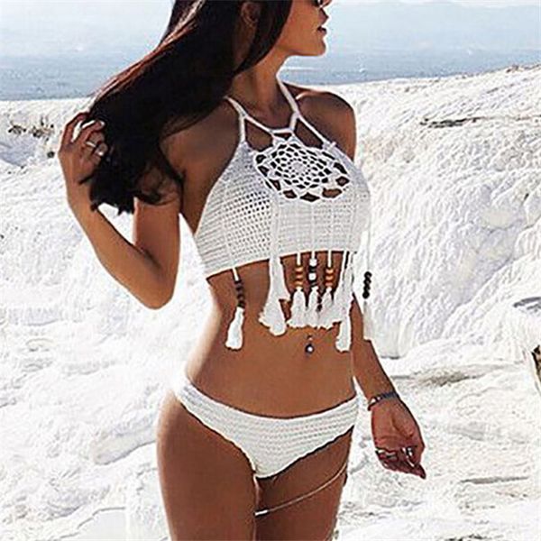women white black handmade bathing suits halter beaded tassel knitted bikini crochet crop hollow out crochet swimwears
women white black handmade bathing suits halter beaded tassel knitted bikini crochet crop hollow out crochet swimwears
