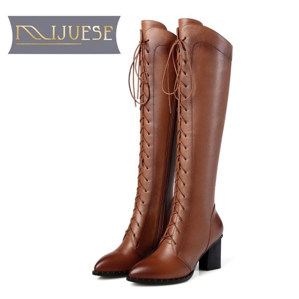 mljuese 2018 women knee high boots cow leather lace up winter warm fur short plush pointed toe high heels boots size 34-42, Black
mljuese 2018 women knee high boots cow leather lace up winter warm fur short plush pointed toe high heels boots size 34-42, Black