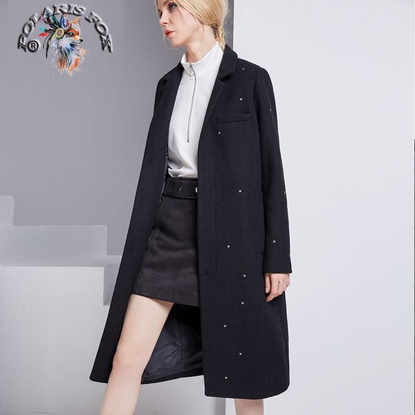 2018 winter warm print star long women wool coat fashion slim outwear office lady suit woolen blends coat femme, Black
2018 winter warm print star long women wool coat fashion slim outwear office lady suit woolen blends coat femme, Black
