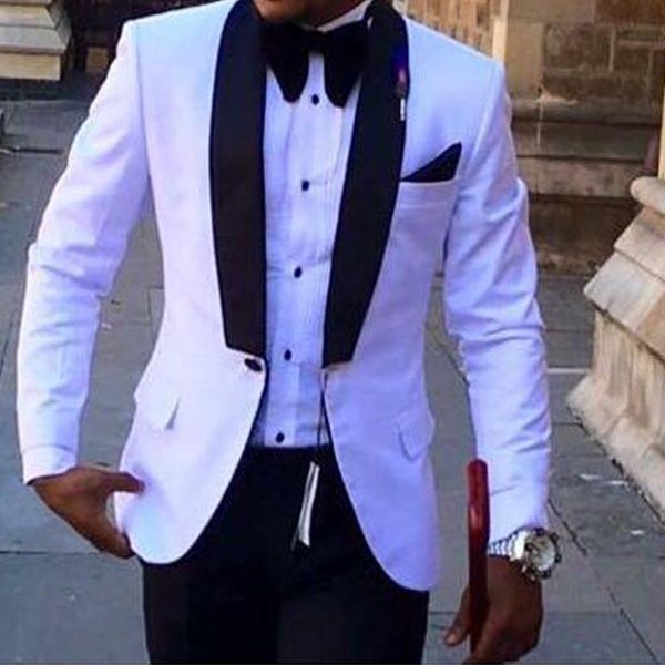 

new arrival summer white men suit blazer with black pants groom tuxedo bespoke white mens wedding suits black shawl lapel 2019, White;black