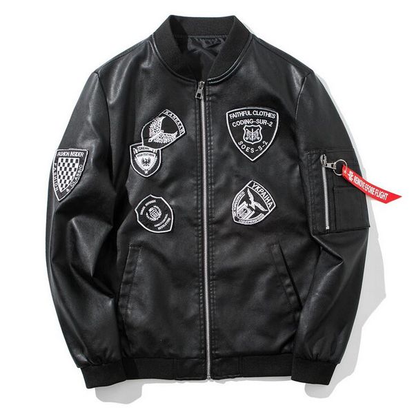 2018 autumn men's new pu leather clothing motorcycle clothing fashion badge men's tide brand slim leather jacket, Black
2018 autumn men's new pu leather clothing motorcycle clothing fashion badge men's tide brand slim leather jacket, Black
