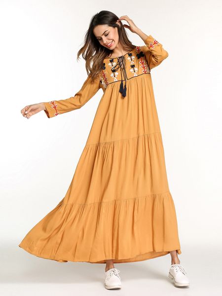 2018 spring middle east muslim long dress women's fashion embroidery dress 3/4sleeve yellow national style elegant loose maxi dress -2, Black;gray
2018 spring middle east muslim long dress women's fashion embroidery dress 3/4sleeve yellow national style elegant loose maxi dress -2, Black;gray