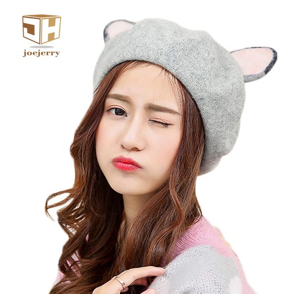 joejerry cute female cat's ear beret hat flet wool artist berets cap for women new arrival 2017, Blue;gray
joejerry cute female cat's ear beret hat flet wool artist berets cap for women new arrival 2017, Blue;gray