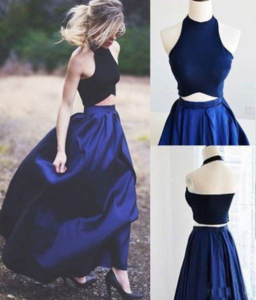 2018 Modern Halter Neck Women Prom Dresses 2 Pieces A-line Sweep Train Simple Evening Dresses Satin Skirts Open Back Sexy Pageant Dresses
2018 Modern Halter Neck Women Prom Dresses 2 Pieces A-line Sweep Train Simple Evening Dresses Satin Skirts Open Back Sexy Pageant Dresses