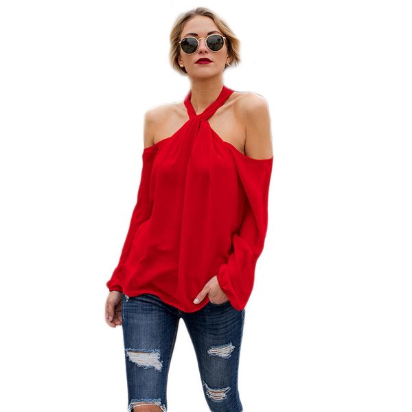 womens clothing casual solid color halter long sleeve chiffon tees summer female loose bare shoulder ing, White
womens clothing casual solid color halter long sleeve chiffon tees summer female loose bare shoulder ing, White