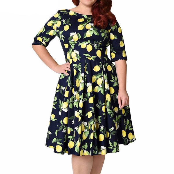 wipalo plus size 9xl lemon print women vintage dress o neck half sleeves retro dress spring autumn elegant office vestidos, White;black
wipalo plus size 9xl lemon print women vintage dress o neck half sleeves retro dress spring autumn elegant office vestidos, White;black