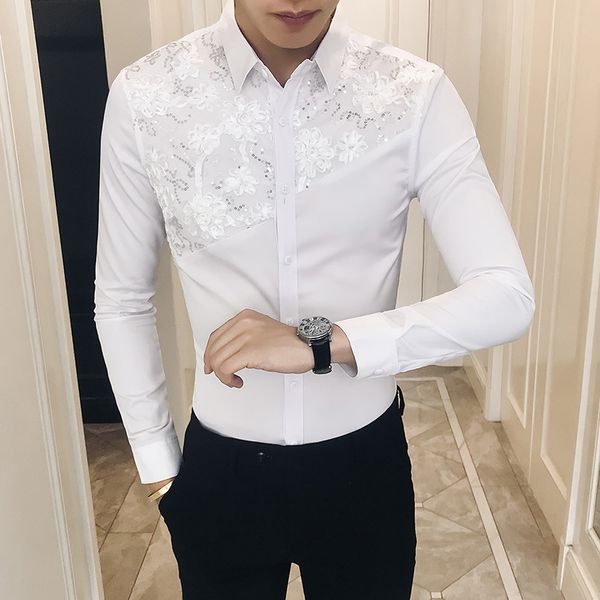 quality lace patchwork tuxedo autumn new 2018 slim fit men shirt long sleeve casual night club party dress shirts men 3xl, White;black
quality lace patchwork tuxedo autumn new 2018 slim fit men shirt long sleeve casual night club party dress shirts men 3xl, White;black