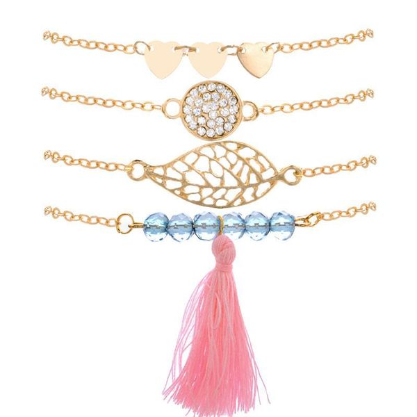new style 4 pieces / set of crystal tassel assorted bracelet set fashion simple exquisite women's chic trendy bracelet bangle, Black 
new style 4 pieces / set of crystal tassel assorted bracelet set fashion simple exquisite women's chic trendy bracelet bangle, Black