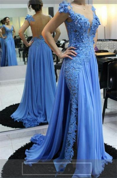blue formal occasion dress with illusion back prom dress applique lace and chiffon sheath long evening dress sweep train formal party gowns, Black
blue formal occasion dress with illusion back prom dress applique lace and chiffon sheath long evening dress sweep train formal party gowns, Black