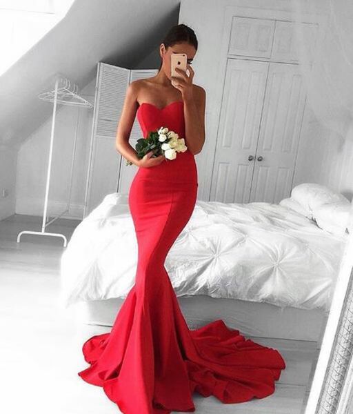 glamour red sweetheart mermaid evening dress long formal dress with sweep train strapless bodycon vestidos de fiesta, Black;red
glamour red sweetheart mermaid evening dress long formal dress with sweep train strapless bodycon vestidos de fiesta, Black;red