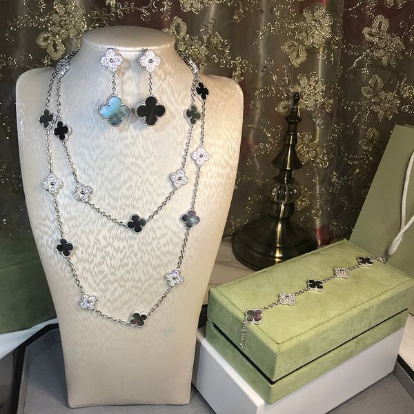925 silver four leaf flower jewelry set for women wedding necklace bracelet earrings mother pearl shell clover jewelry, Black
925 silver four leaf flower jewelry set for women wedding necklace bracelet earrings mother pearl shell clover jewelry, Black