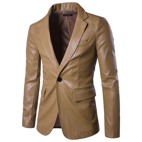 

new brand men's blazer jacket men soft pu leather coat male fashion khaki blazer masculino slim fit suit style casual blazers, White;black