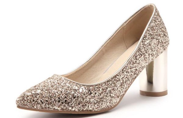 send new women's shoes pointed end high heel coarse heel single shoes banquet wedding shoes, Black