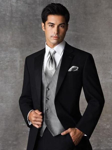 two buttons black groom tuxedos notch lapel groomsmen mens wedding dresses prom suits, Black;gray
two buttons black groom tuxedos notch lapel groomsmen mens wedding dresses prom suits, Black;gray