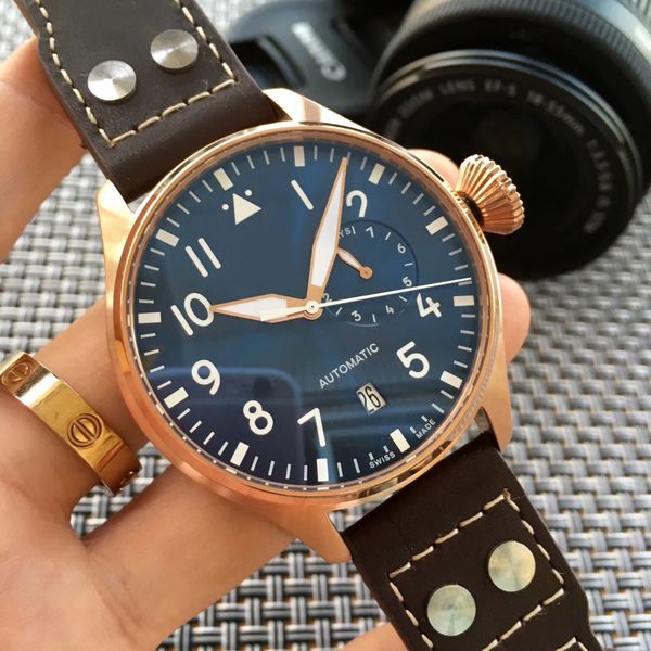 

2017 лучшие качества роскошные наручные часы big pilot полуночный синий циферблат смотреть 46mm мужчины мужские часы часы автоматические муж, Slivery;brown