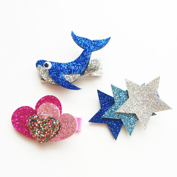 20 шт. / лот синий блеск войлок искусственная кожа звезда заколка для волос ярко-розовый в форме сердца заколка симпатичные океанический пар