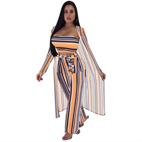 3 piece set multi striped club jumpsuit autumn long sleeve cardigan+strapless crop wide leg playsuit women with sashes, Black;white
3 piece set multi striped club jumpsuit autumn long sleeve cardigan+strapless crop wide leg playsuit women with sashes, Black;white