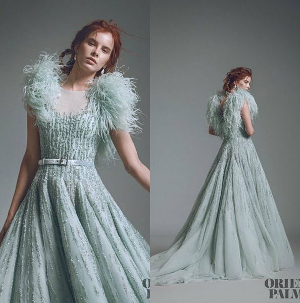 mint green evening dresses luxury feathers lace sequins beaded prom dress a line sweep train jewel neck formal party gowns robes de soirée, Black
mint green evening dresses luxury feathers lace sequins beaded prom dress a line sweep train jewel neck formal party gowns robes de soirée, Black