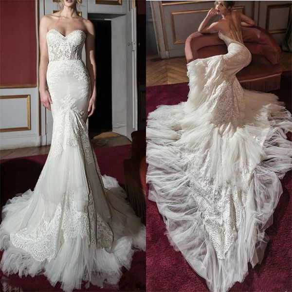 berta mermaid wedding dresses sweetheart lace tiered tulle applique bohemian bridal gowns long custom made wedding dress, White
berta mermaid wedding dresses sweetheart lace tiered tulle applique bohemian bridal gowns long custom made wedding dress, White