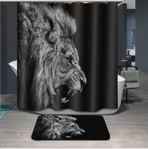 

лучший черный водонепроницаемый ткань ванная комната занавес пользовательские душ занавес интимный дизайн животных африканский лев душ занав