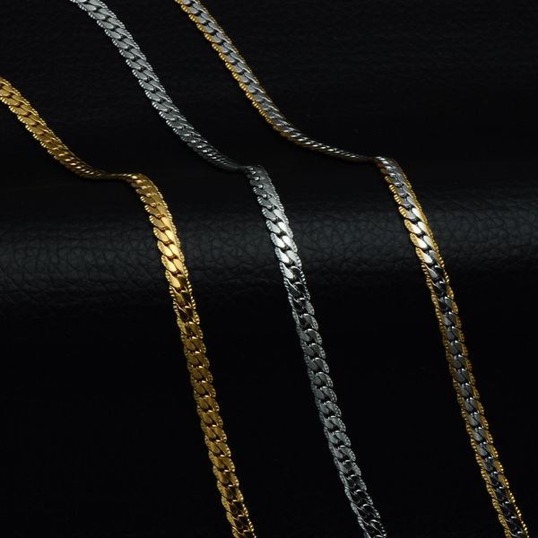 

5 мм золотой цвет нержавеющей стали снаряженная кубинский ссылка цепи ожерелья модные колье 50 см длинные плоские змея цепи для мужчин ювели, Silver