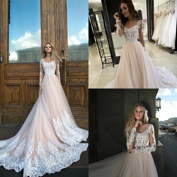 2019 olivia bottega country wedding dresses sheer scoop neck lace appliques pearls a line long sleeve bridal gowns boho robes de mariée, White
2019 olivia bottega country wedding dresses sheer scoop neck lace appliques pearls a line long sleeve bridal gowns boho robes de mariée, White