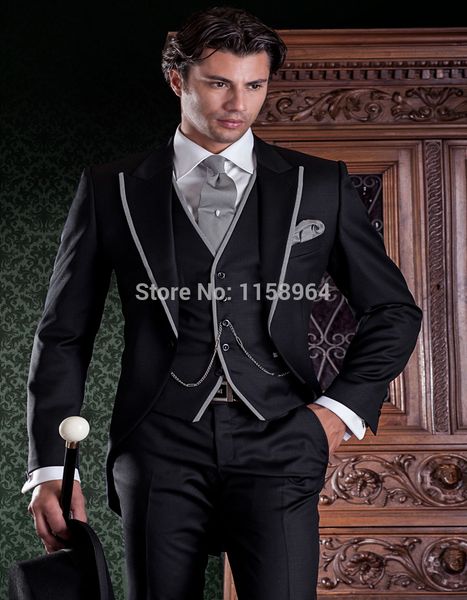 one button black groom tuxedos peak lapel groomsmen man suits mens wedding suits (jacket+pants+vest+tie) no:1160, Black;gray
one button black groom tuxedos peak lapel groomsmen man suits mens wedding suits (jacket+pants+vest+tie) no:1160, Black;gray