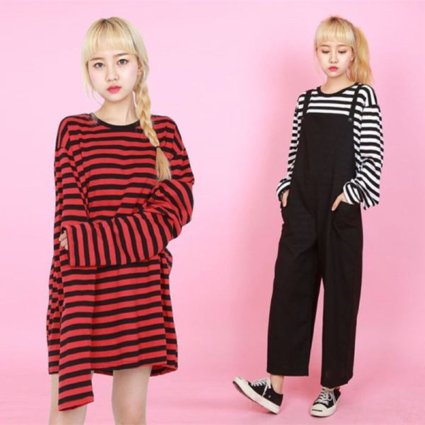 2018 new black white red striped long sleeve korean t shirt women men loose t-shirt female fashion korean style school students
2018 new black white red striped long sleeve korean t shirt women men loose t-shirt female fashion korean style school students