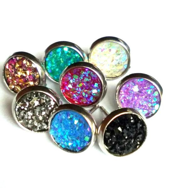 Нержавеющая сталь 8мм круглый кабошон Основа серег нескольких цветов Смола Подде
