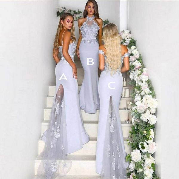 2019 mermaid bridesmaid dresses halter off the shoulder spaghetti straps appliques satin silver maid of honor wedding guest dresses, White;pink
2019 mermaid bridesmaid dresses halter off the shoulder spaghetti straps appliques satin silver maid of honor wedding guest dresses, White;pink