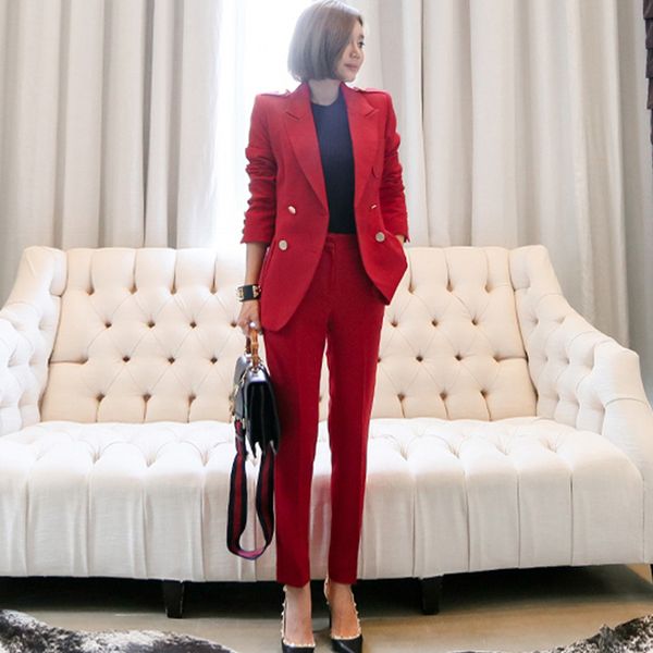 style red women pant suits double breasted slim blazer & high waist pencil pants 2 pieces set work business female suits 2018, White;black
style red women pant suits double breasted slim blazer & high waist pencil pants 2 pieces set work business female suits 2018, White;black
