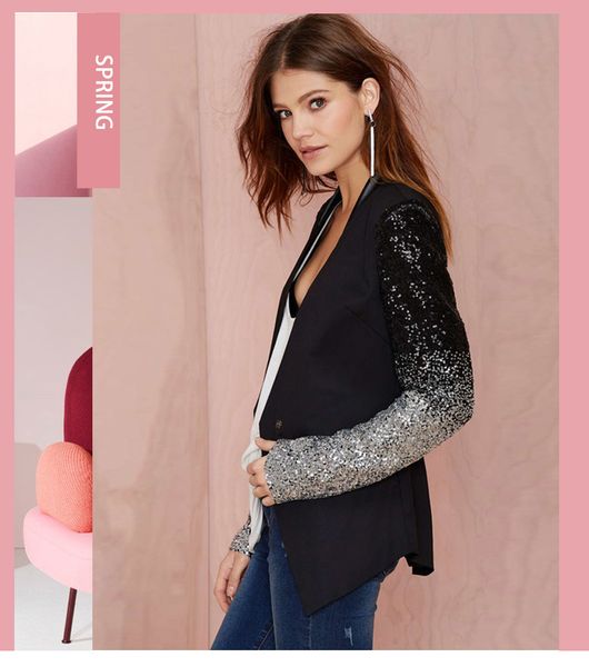 Standard Spring Sequin Patchwork Sleeve Jackets PU Leather Slim Short Basic Fit Club Jacket Causal Winter Coats Female Outerwear
Standard Spring Sequin Patchwork Sleeve Jackets PU Leather Slim Short Basic Fit Club Jacket Causal Winter Coats Female Outerwear