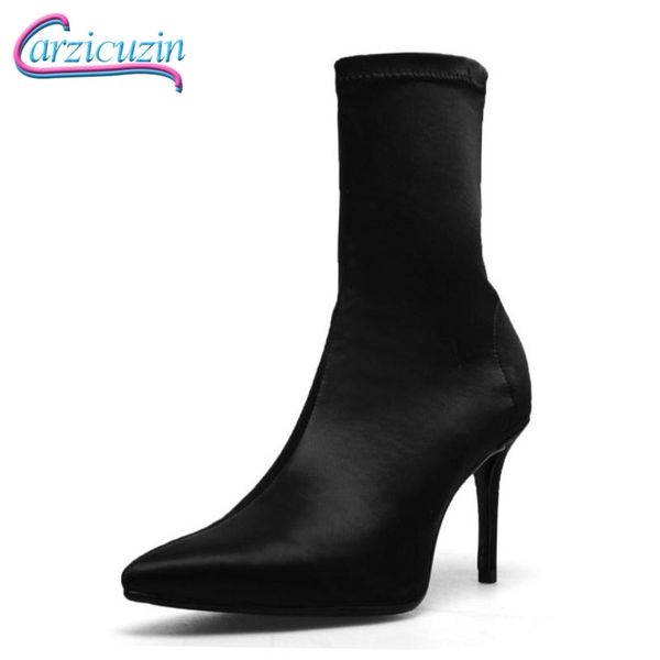 carzicuzin women half short boots real nature leather thin high heels winter boots pointed toe luxury stretch shoes size 33-40, Black
carzicuzin women half short boots real nature leather thin high heels winter boots pointed toe luxury stretch shoes size 33-40, Black