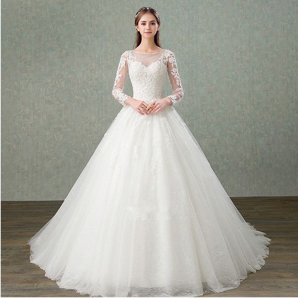 bateau neck tulle a line свадебные платья с длинными рукавами 2019 кружева аппликации свадебные платья на шнуровке назад, White
bateau neck tulle a line свадебные платья с длинными рукавами 2019 кружева аппликации свадебные платья на шнуровке назад, White