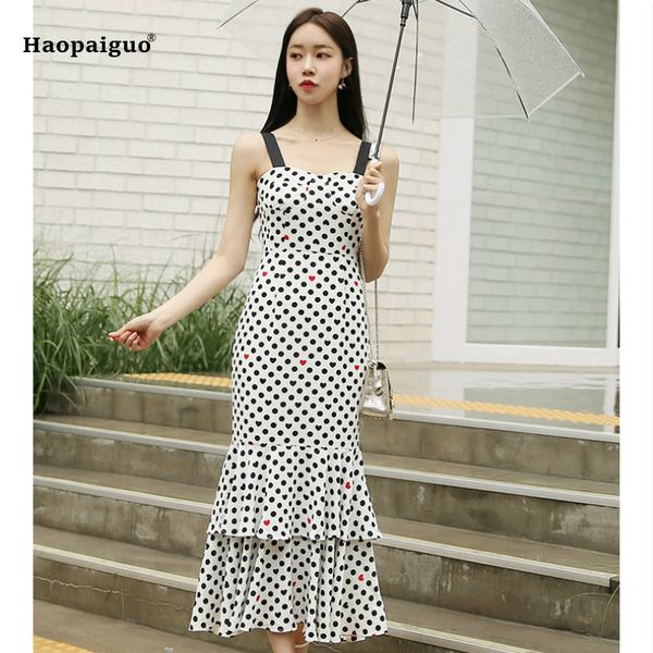 2018 summer mermaid dress women white dot spaghetti strap strapless ruffles vintage korean chiffon dress elegant party dresses, Black;gray
2018 summer mermaid dress women white dot spaghetti strap strapless ruffles vintage korean chiffon dress elegant party dresses, Black;gray