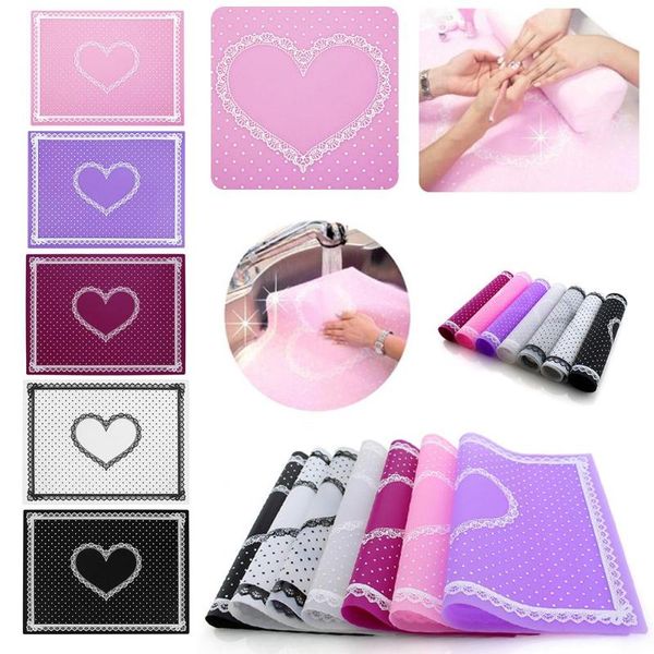 28*21cm silicone nail art hand pad lace wave point foldable nail art hand rests heart folding washable silicone manicure mat, Silver
28*21cm silicone nail art hand pad lace wave point foldable nail art hand rests heart folding washable silicone manicure mat, Silver