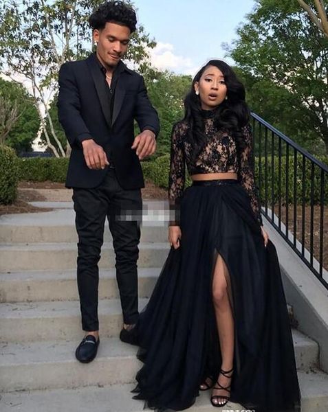 african long sleeves lace mermaid two piece black prom dresses with lace long sleeve a-line tulle side split evening party gowns
african long sleeves lace mermaid two piece black prom dresses with lace long sleeve a-line tulle side split evening party gowns