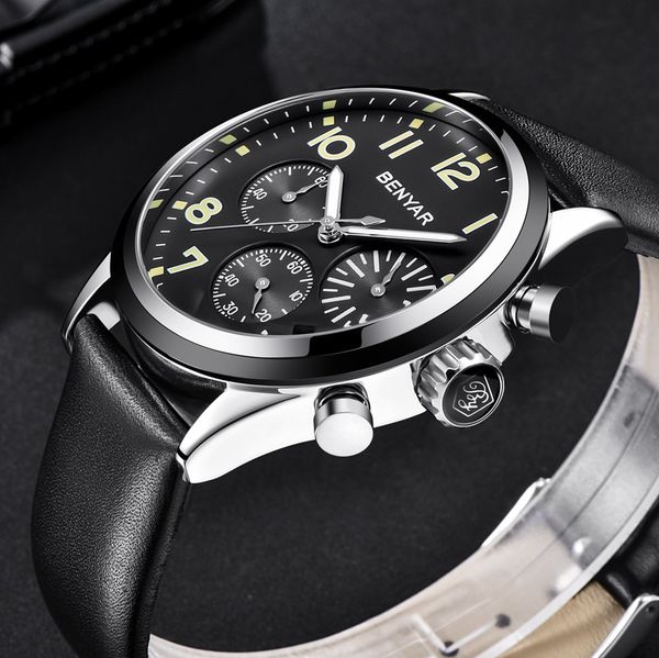 benyar quartz sport watch men waterproof chronograph watch men black leather wrist clock male hodinky relojes hombre, Slivery;brown
benyar quartz sport watch men waterproof chronograph watch men black leather wrist clock male hodinky relojes hombre, Slivery;brown