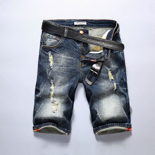 

mens slim jeans shorts men brand ripped bermuda summer capri men's biker designer clothes hole denim half overrall short, Blue