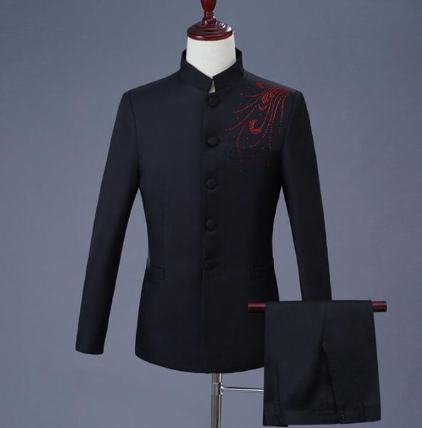 stand collar black slim chinese tunic suit men suit set with pants mens wedding suits formal dress men's diamond + pant, White;black
stand collar black slim chinese tunic suit men suit set with pants mens wedding suits formal dress men's diamond + pant, White;black