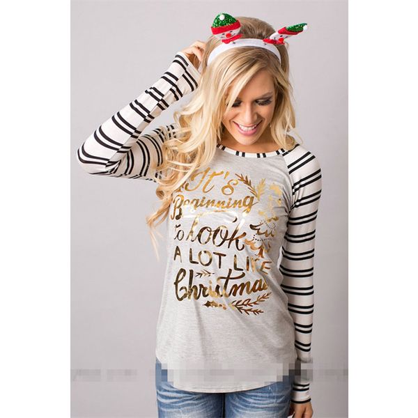 2018 new 2 styles fahion long sleeve striped christmas letter print t-shirt slim bottoming shirt women clothing, White
2018 new 2 styles fahion long sleeve striped christmas letter print t-shirt slim bottoming shirt women clothing, White