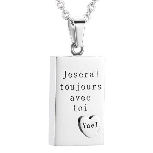 ijd7147 "jeserai toujours avec toi yael" stainless steel dog tag cremation pendant necklace memory ashes keepsake urn funeral neck, Silver
ijd7147 "jeserai toujours avec toi yael" stainless steel dog tag cremation pendant necklace memory ashes keepsake urn funeral neck, Silver