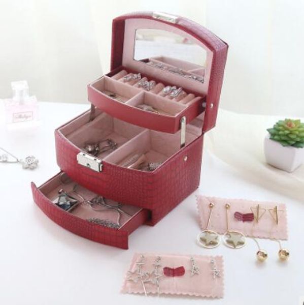 jewelry case for gathering lizards leather automatic lock three layers for jewelry of shipping, Black;white
jewelry case for gathering lizards leather automatic lock three layers for jewelry of shipping, Black;white