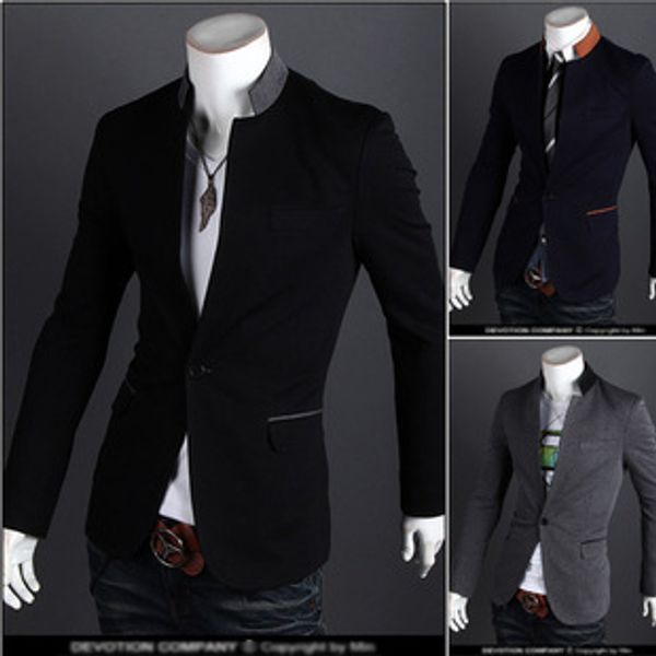 myazhou 2018 autumn and winter new men's fashion slim one button casual men's solid color suit stand collar jacket, White;black
myazhou 2018 autumn and winter new men's fashion slim one button casual men's solid color suit stand collar jacket, White;black