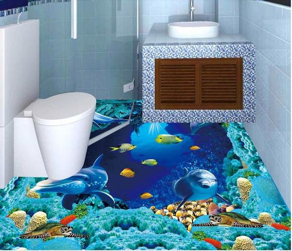 waterproof pvc wallpaper underwater world floor painting room wallpaper