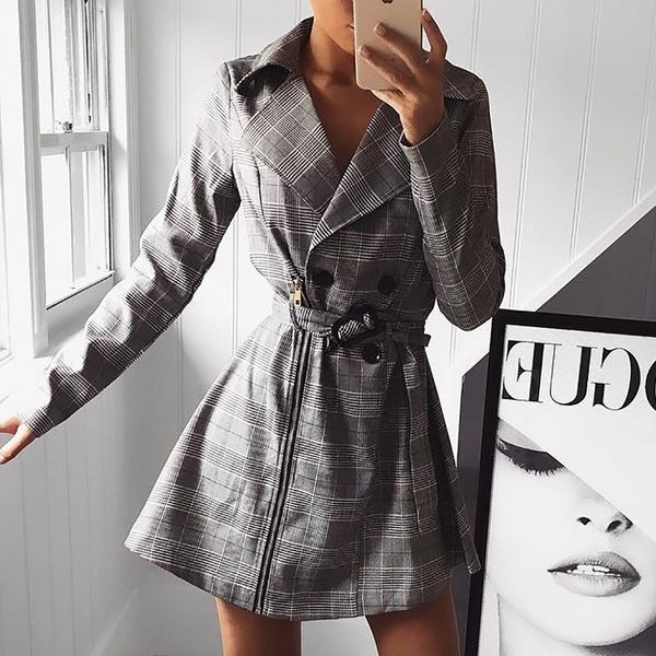 2018 autumn women fashion elegant casual blazer female plaid print zipper design double-breasted belted trench coat, Tan;black
2018 autumn women fashion elegant casual blazer female plaid print zipper design double-breasted belted trench coat, Tan;black
