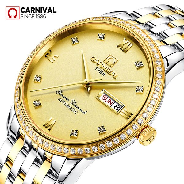 carnival automatic mechanical mens watches gold stainless steel waterproof business male clock montre hommes, Slivery;brown
carnival automatic mechanical mens watches gold stainless steel waterproof business male clock montre hommes, Slivery;brown